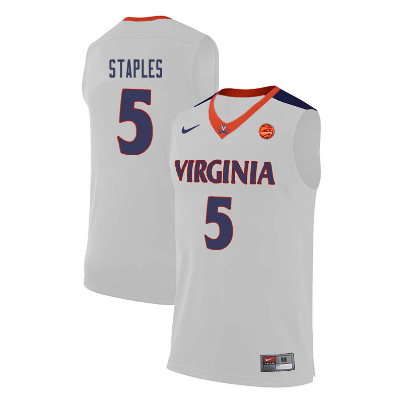 Men Virginia Cavaliers #5 Curtis Staples College Basketball Jerseys-White - Click Image to Close